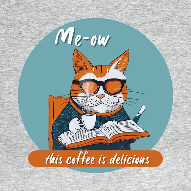 Coffee-loving reading cat by Novaldesign